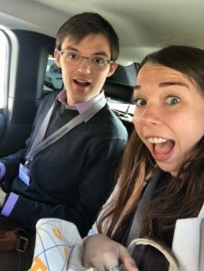 Photo of Nate and Sarah in a car